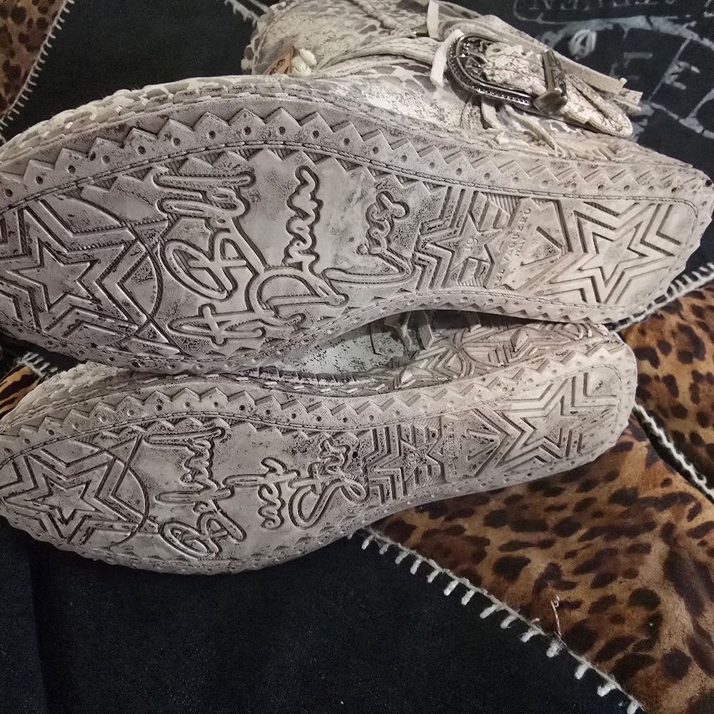 El Vaquero Gray Leopard Ankle Boots with Fringe Size 39 - Picture 6 of 6